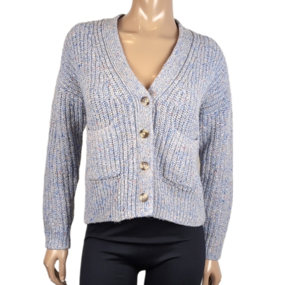💠Madewell Speckled Ribbed Cardigan Sweater Slouchy Grandpa Buttoned Vneck